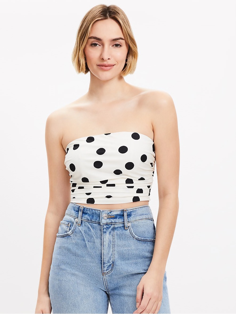LOFT Dotted Ruched Strapless Top